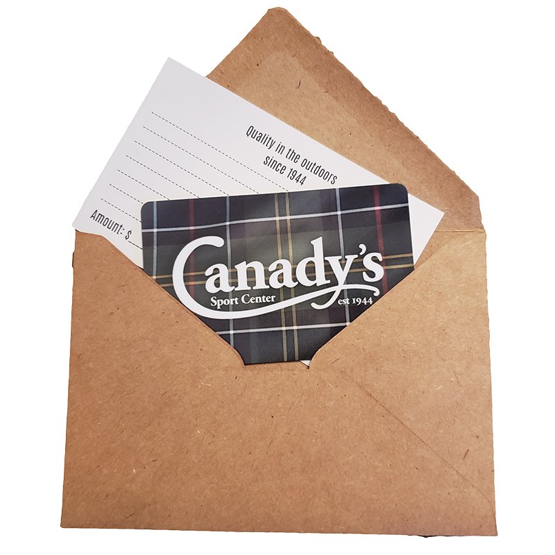 Canady's Sport Center Gift Card in plaid.