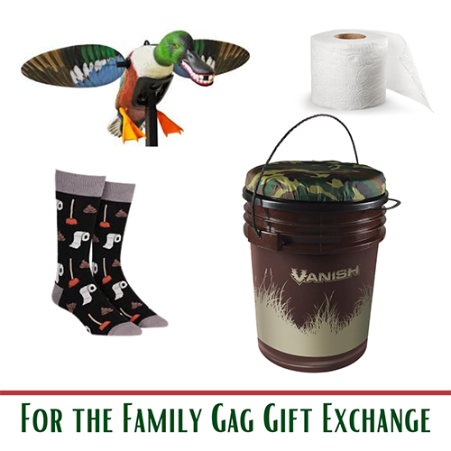 Gift ideas for the family gag gift exchange.